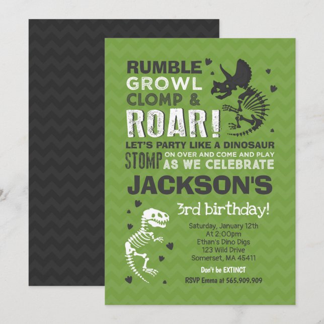Dinosaur Birthday Invitation Dinosaur Fossil Party Einladung (Vorne/Hinten)