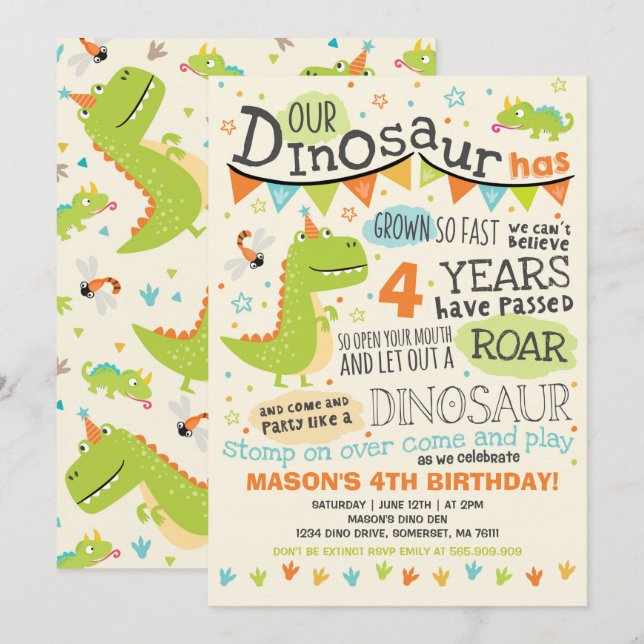 Dinosaur Birthday Invitation Dinosaur Roar Party Einladung (Vorne/Hinten)