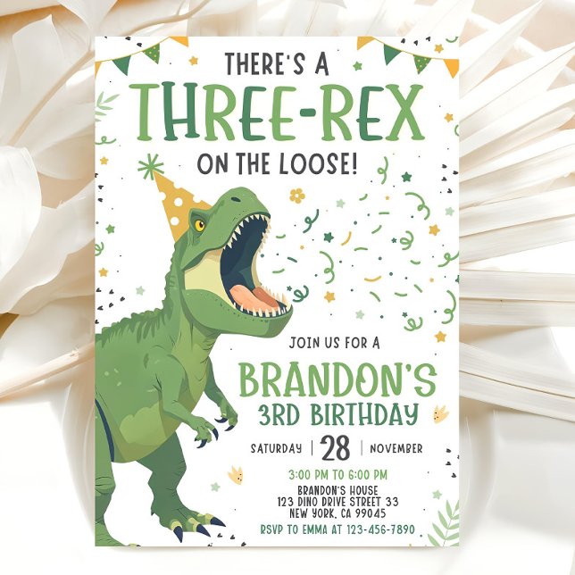 Dinosaur Birthday Invitation, Editable Three Rex 3 Einladung (Von Creator hochgeladen)