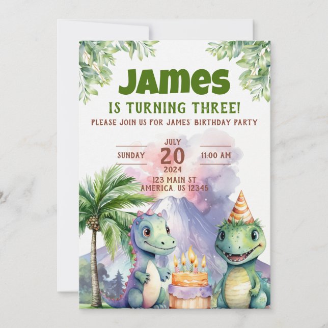 Dinosaur Birthday Invite Einladung (Vorderseite)