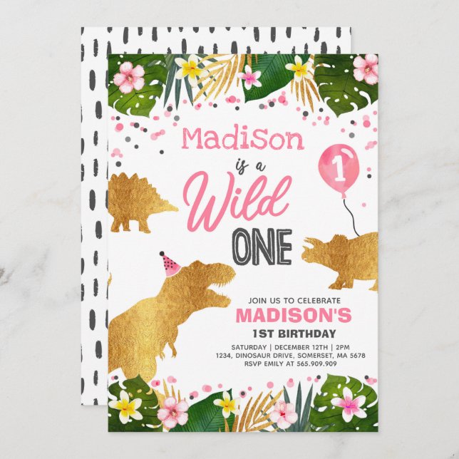 Dinosaur Birthday Invite Wild One Dinosaur Party Einladung (Vorne/Hinten)