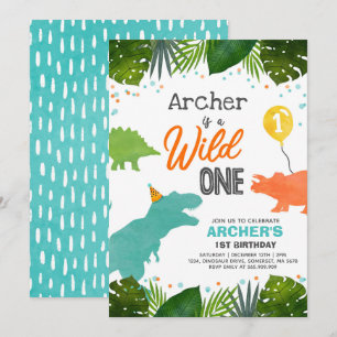 Dinosaur Birthday Invite Wild One Dinosaur Party Einladung