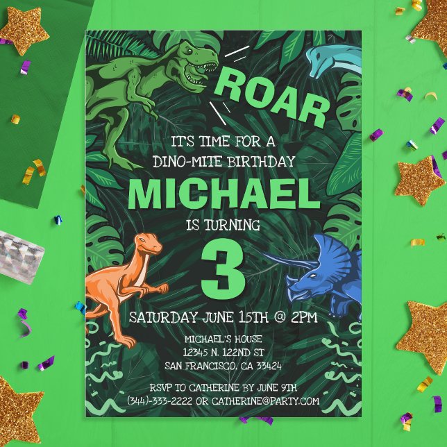 Dinosaur Birthday Kids Boy Dino Trex Jurassic Einladung (Dinosaur Birthday Kids Boy Dino Trex Jurassic Invitation)