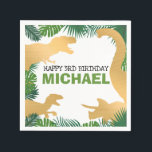 Dinosaur Birthday Kids Gold Dino Trex Boy Serviette<br><div class="desc">Dieses Dinosaurier-Design ist großartig für den Geburtstagsjungen in deinem Leben. Geben Sie ihnen einen Dino-Milben-Tag mit diesem goldenen ddino-Thema Design mit einem Trex,  Triceratops,  Brontosaurus,  und Raptor.</div>