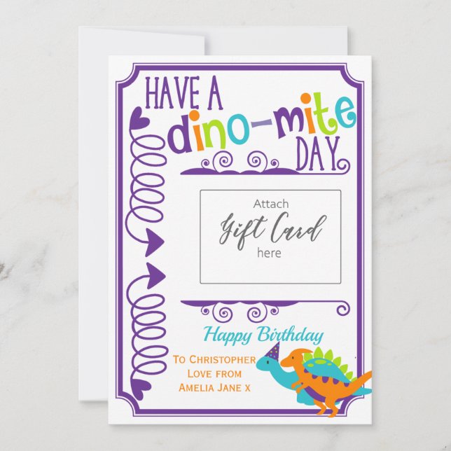 Dinosaur Birthday Money Gift Card Inhaber (Vorderseite)