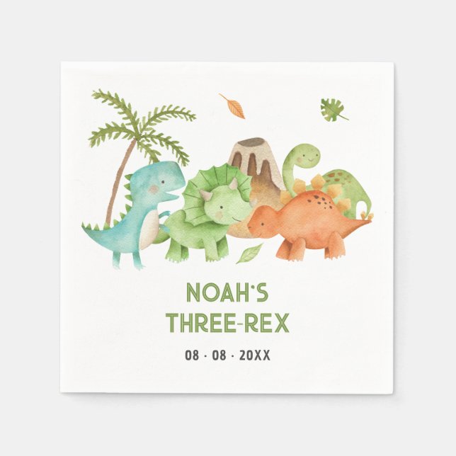 Dinosaur Birthday Napkins - Boy Kids Trex Serviette (Vorderseite)