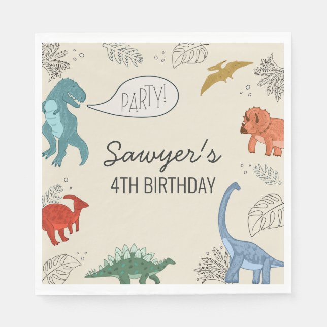 Dinosaur Birthday Paper Napkins Serviette (Vorderseite)