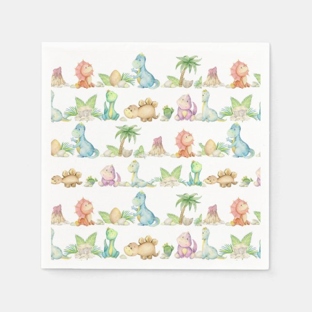 Dinosaur Birthday Party Baby Dusche Wasserfarbe Serviette (Vorderseite)