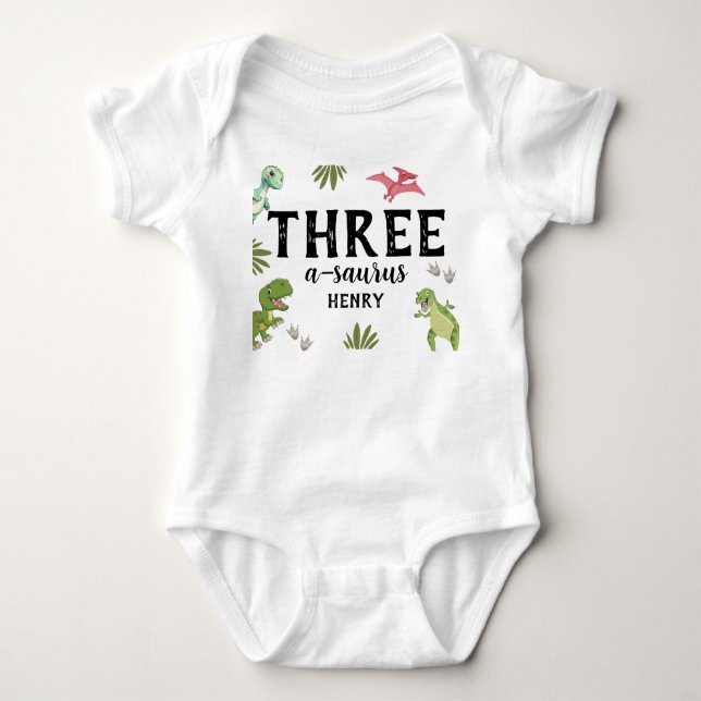 Dinosaur Birthday Party Baby Strampler (Vorderseite)