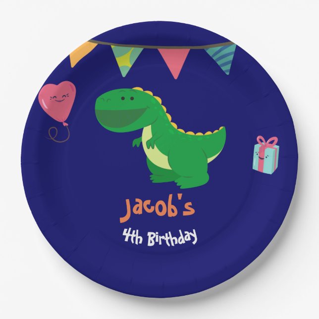Dinosaur Birthday Party Banner Boys Fun Pappteller (Vorderseite)