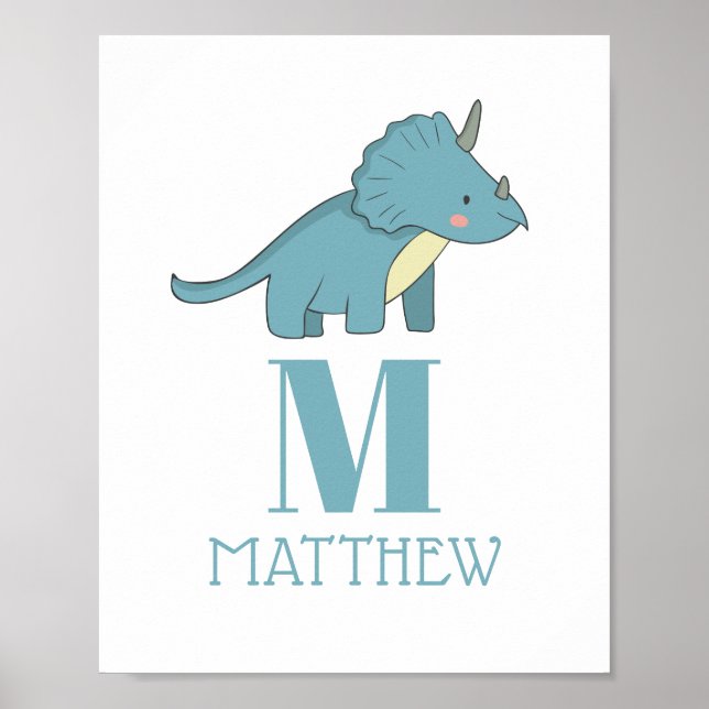 Dinosaur Birthday Party | Blue Triceratops Dino Poster (Vorne)