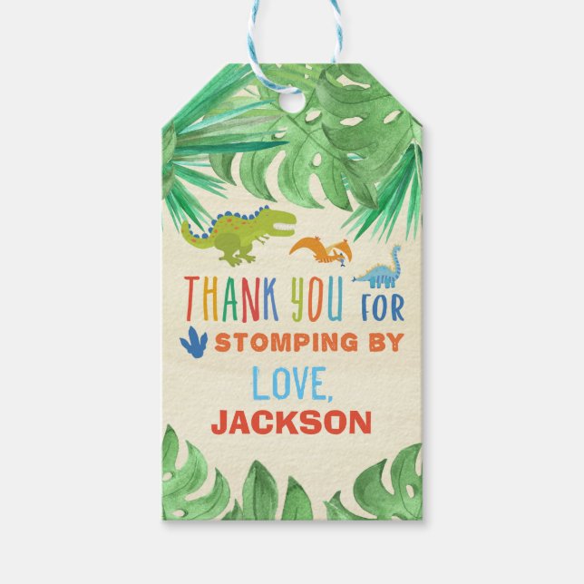 Dinosaur Birthday Party Danke für Ihre Unterstützu Geschenkanhänger (Vorderseite)