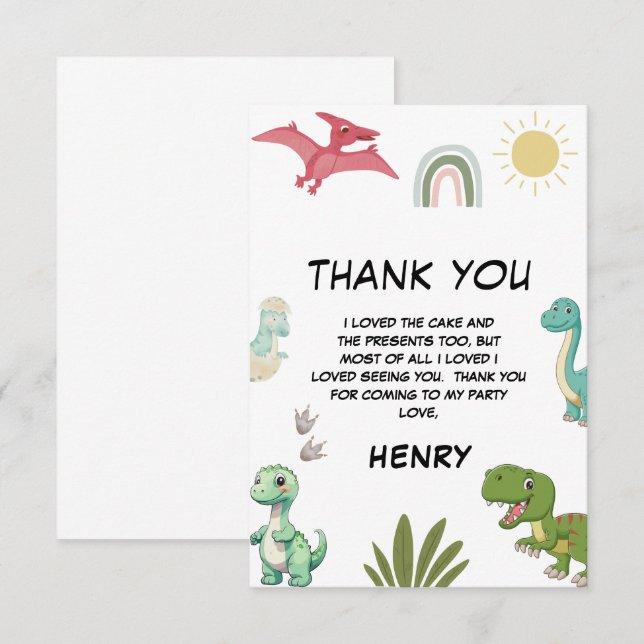 Dinosaur Birthday Party Dankeskarte (Vorne/Hinten)