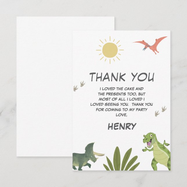 Dinosaur Birthday Party Dankeskarte (Vorne/Hinten)