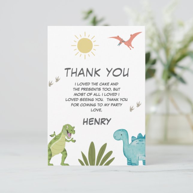 Dinosaur Birthday Party Dankeskarte (Stehend Vorderseite)