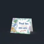 Dinosaur Birthday Party Dino-Mite Dankeskarte<br><div class="desc">Dinosaurier danke Ihnen Karte mit "Danke,  dass Sie meinen Geburtstag gemacht haben",  die Sie für eine Geburtstagsfeier oder jede andere Gelegenheit editieren können. Aquarellfarbenes Dino-Design mit niedlichen Dinosauriern in jurassischer,  tropischer Dschungelatmosphäre. Bitte stöbern Sie in meinem Laden,  um die Einladungen der Dinosaurier-Geburtstagsfeier zu erhalten.</div>