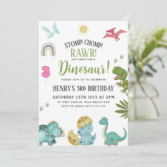 Dinosaur Birthday Party Einladung (Stehend Vorderseite)