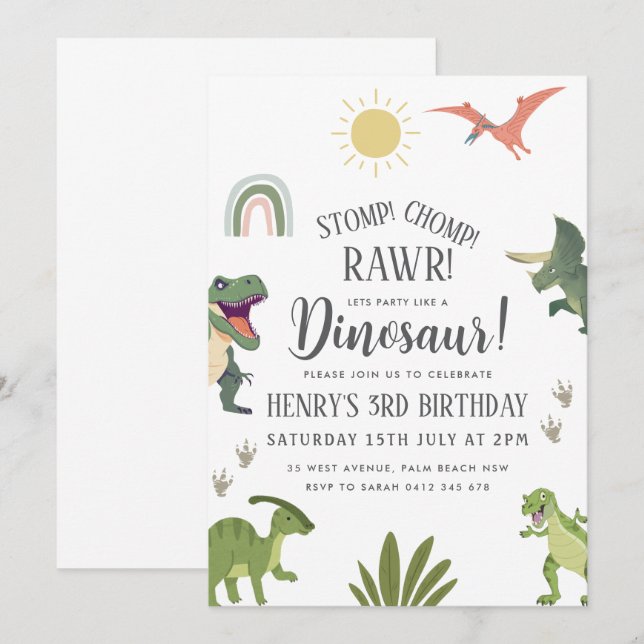 Dinosaur Birthday Party Einladung (Vorne/Hinten)