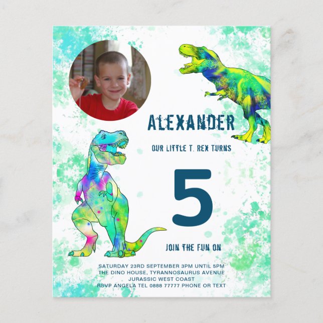 Dinosaur Birthday Party Foto Budget Flyer (Vorne)