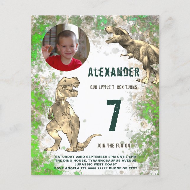 Dinosaur Birthday Party Foto Budget Flyer (Vorne)