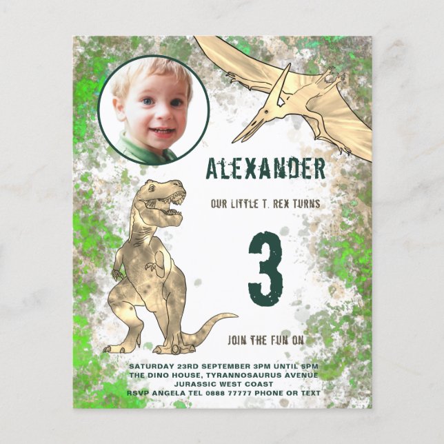 Dinosaur Birthday Party Foto Budget Flyer (Vorne)