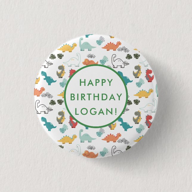 Dinosaur Birthday Party Foto Button (Vorderseite)