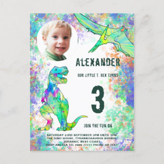 Dinosaur Birthday Party Foto Modern Einladungspostkarte