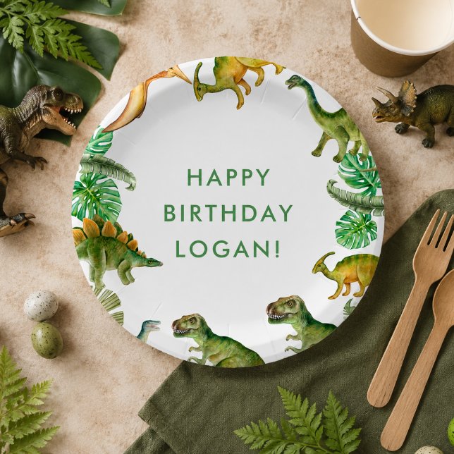 Dinosaur Birthday Party Foto Pappteller (Dinosaur Birthday Party Photo Paper Plates)