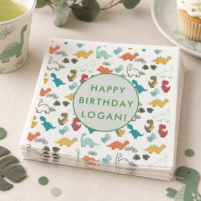 Dinosaur Birthday Party Foto Serviette (Dinosaur Birthday Party Photo Napkins)
