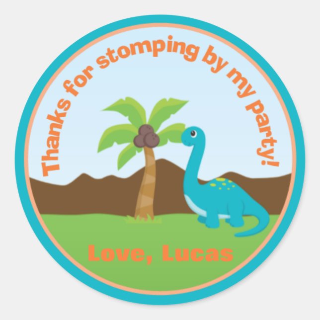 Dinosaur Birthday Party Gefallen Stickers (Vorderseite)