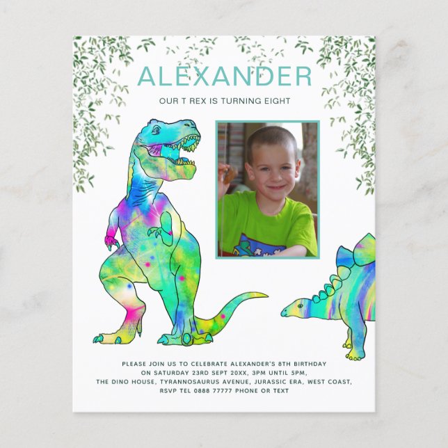 Dinosaur Birthday Party Haushalt Einladung Flyer (Vorne)