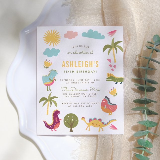 Dinosaur Birthday Party | Junge oder Mädchen Gebur Einladungspostkarte (Von Creator hochgeladen)