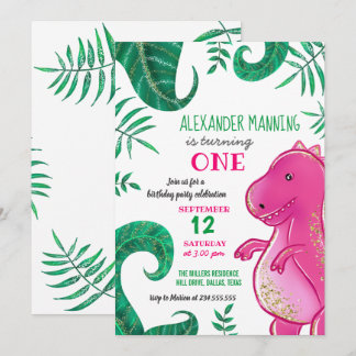 Dinosaur Birthday Party | Niedlich T-Rex Rosa Einladung