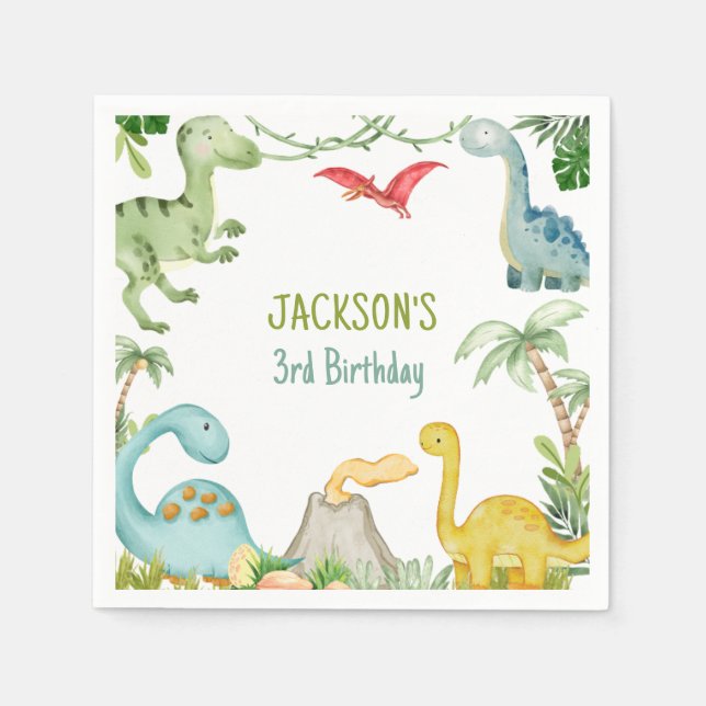 Dinosaur Birthday Party Paper Napkin Serviette (Vorderseite)