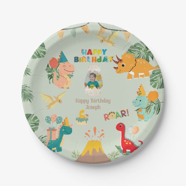 Dinosaur Birthday Party Paper Plate - Custom Foto Pappteller (Vorderseite)