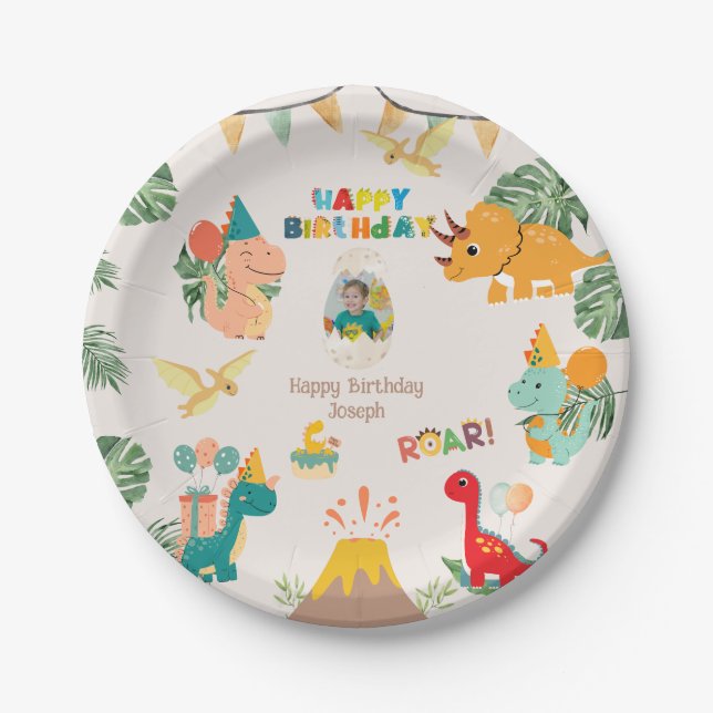 Dinosaur Birthday Party Paper Plate - Custom Foto Pappteller (Vorderseite)