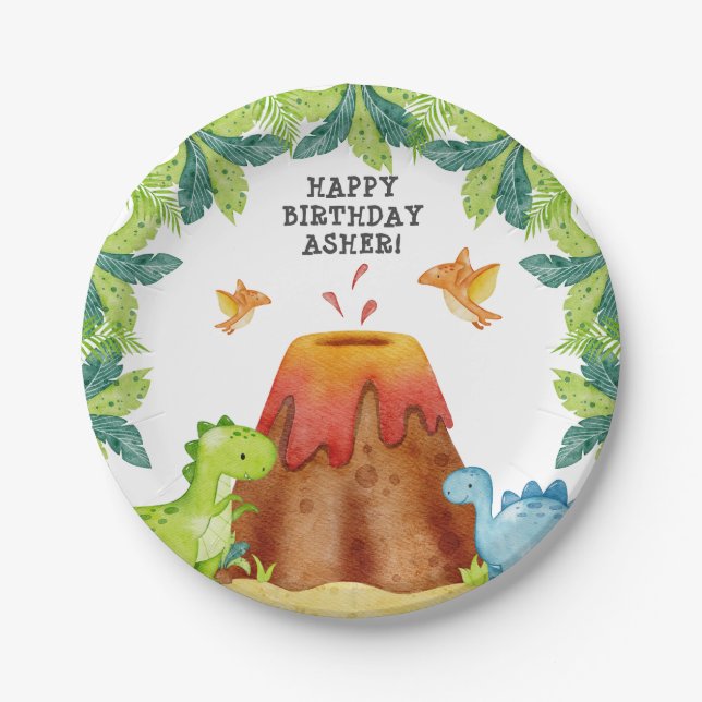 Dinosaur Birthday Party Pappteller (Vorderseite)