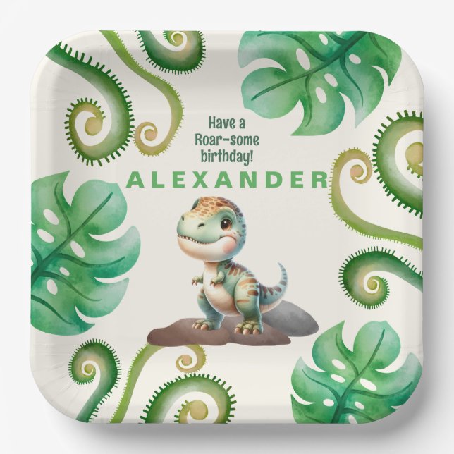 Dinosaur Birthday Party Pappteller (Vorderseite)