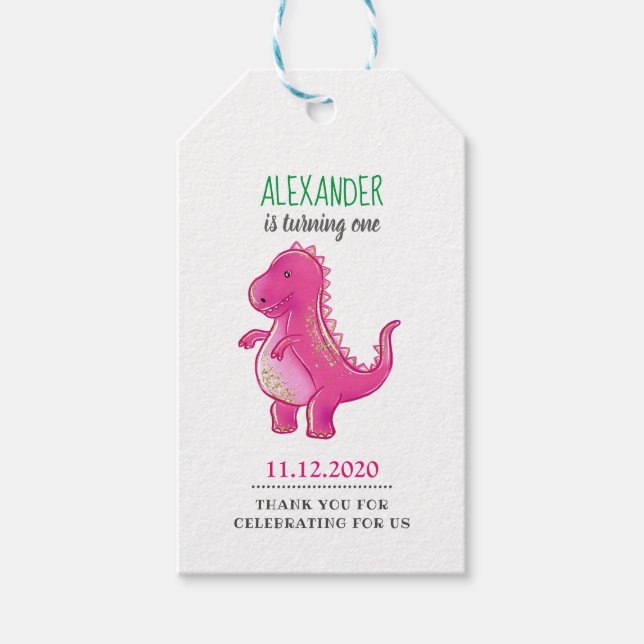 Dinosaur Birthday Party | Pink Trex Dino Vielen Da Geschenkanhänger (Vorderseite)