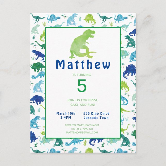 Dinosaur Birthday Party T-Rex Kinder Einladung (Vorderseite)