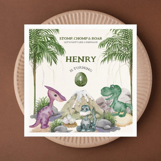 Dinosaur Birthday Party T-rex Wassercolor Serviette (Von Creator hochgeladen)