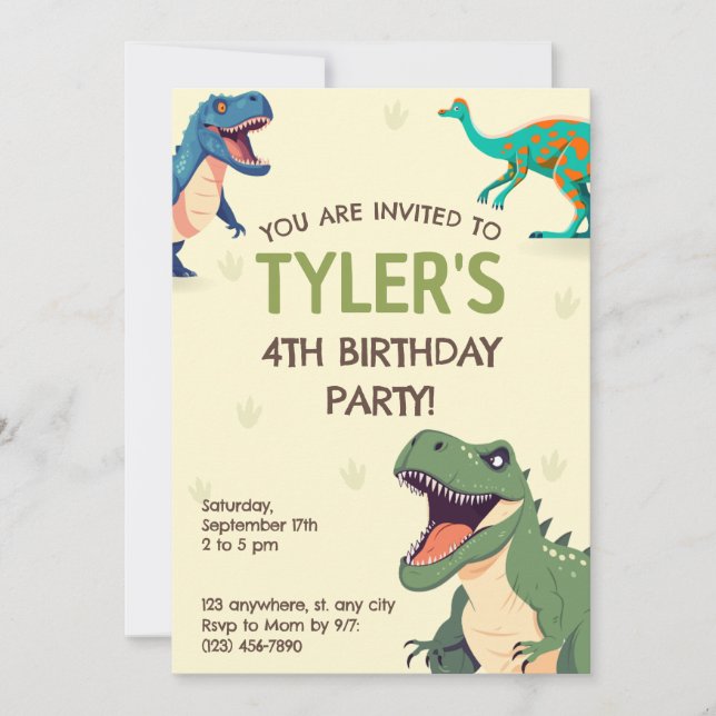 Dinosaur Birthday Party Vertikale Einladung (Vorderseite)