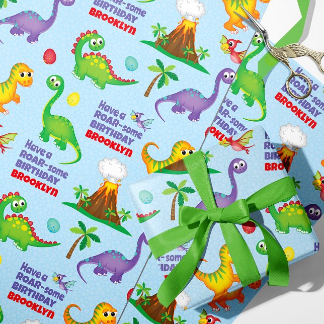 Dinosaur Birthday Personalisiert Geschenkpapier (Von Creator hochgeladen)