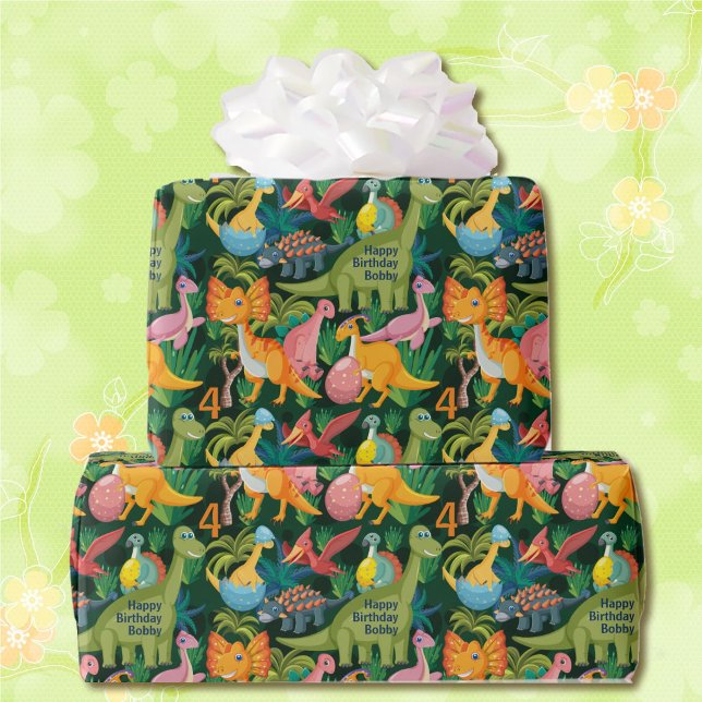 Dinosaur Birthday Personalize Name & Age Geschenk Geschenkpapier (Von Creator hochgeladen)