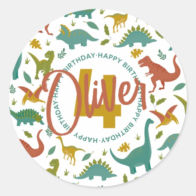 Dinosaur Birthday Runder Aufkleber (Vorderseite)