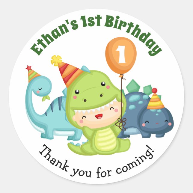 Dinosaur Birthday Stickers - 1. Geburtstag Gefalle (Vorderseite)