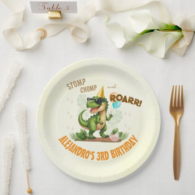 Dinosaur Birthday - Stomp Chomp Roar T-Rex Birthda Pappteller (Hochzeit)