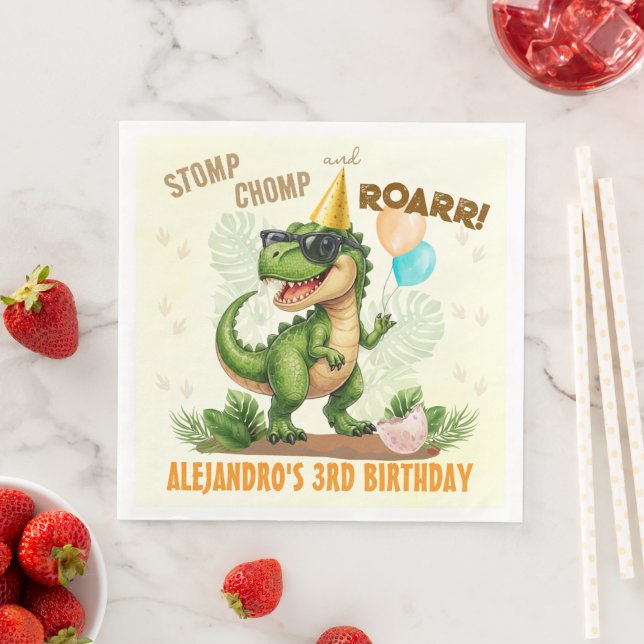 Dinosaur Birthday - Stomp Chomp Roar T-Rex Birthda Serviette (Beispiel)