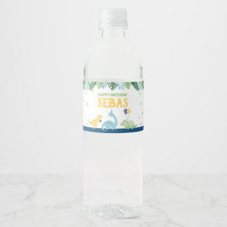 Dinosaur Birthday Wasserflaschenetikett