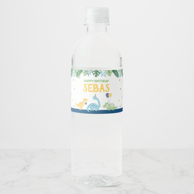 Dinosaur Birthday Wasserflaschenetikett (Vorderseite)